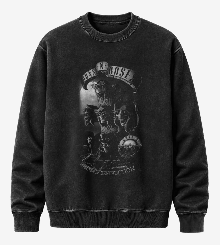 Poleron Polo Acid Wash Negro de Guns N Roses Appetite for destruction