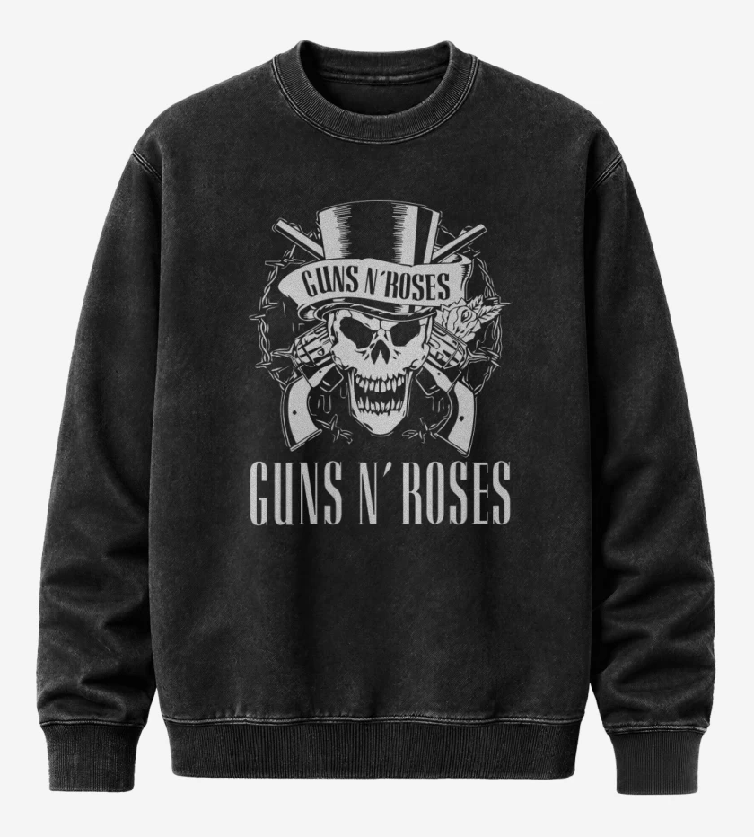 Poleron Polo Acid Wash Negro de Guns n Roses Calaca