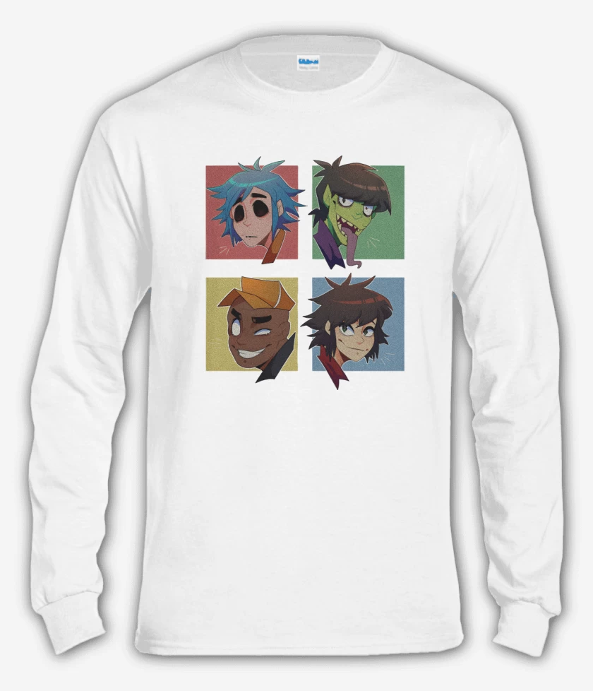 Polera manga larga Blanco de Gorillaz anime