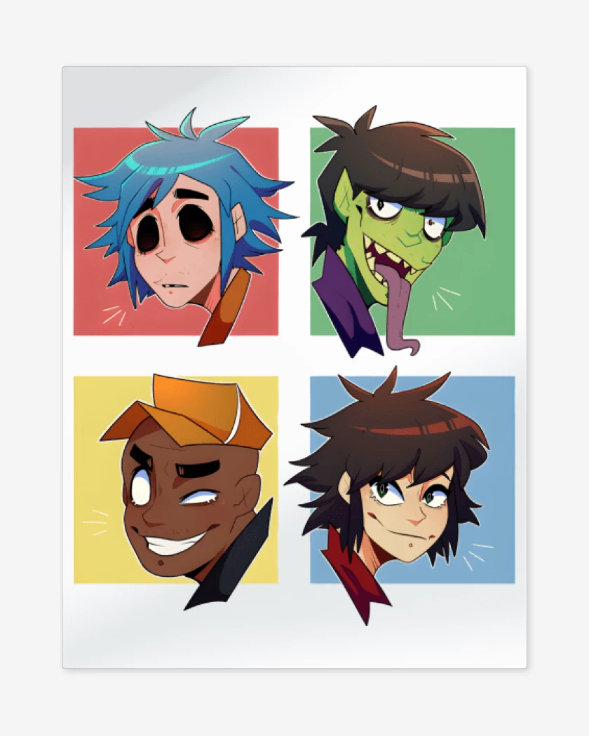 Print metalico Blanco de Gorillaz anime