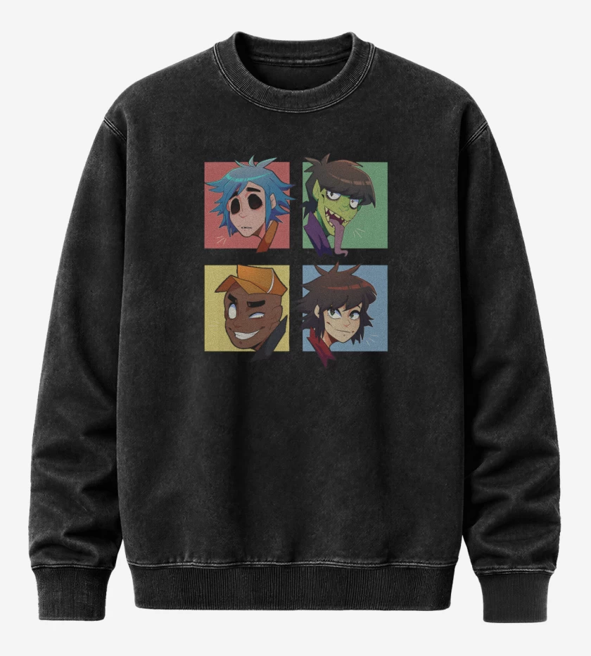 Poleron Polo Acid Wash Negro de Gorillaz anime