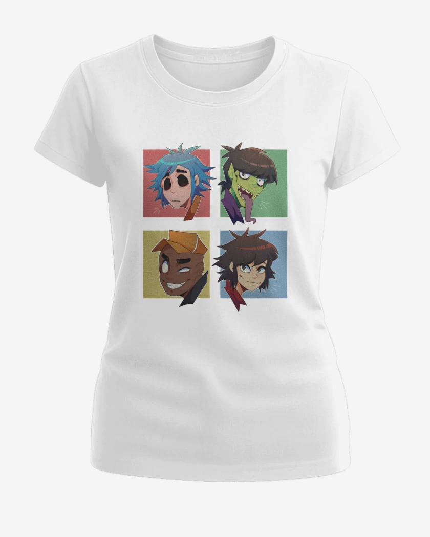 Polera de Mujer Blanco de Gorillaz anime