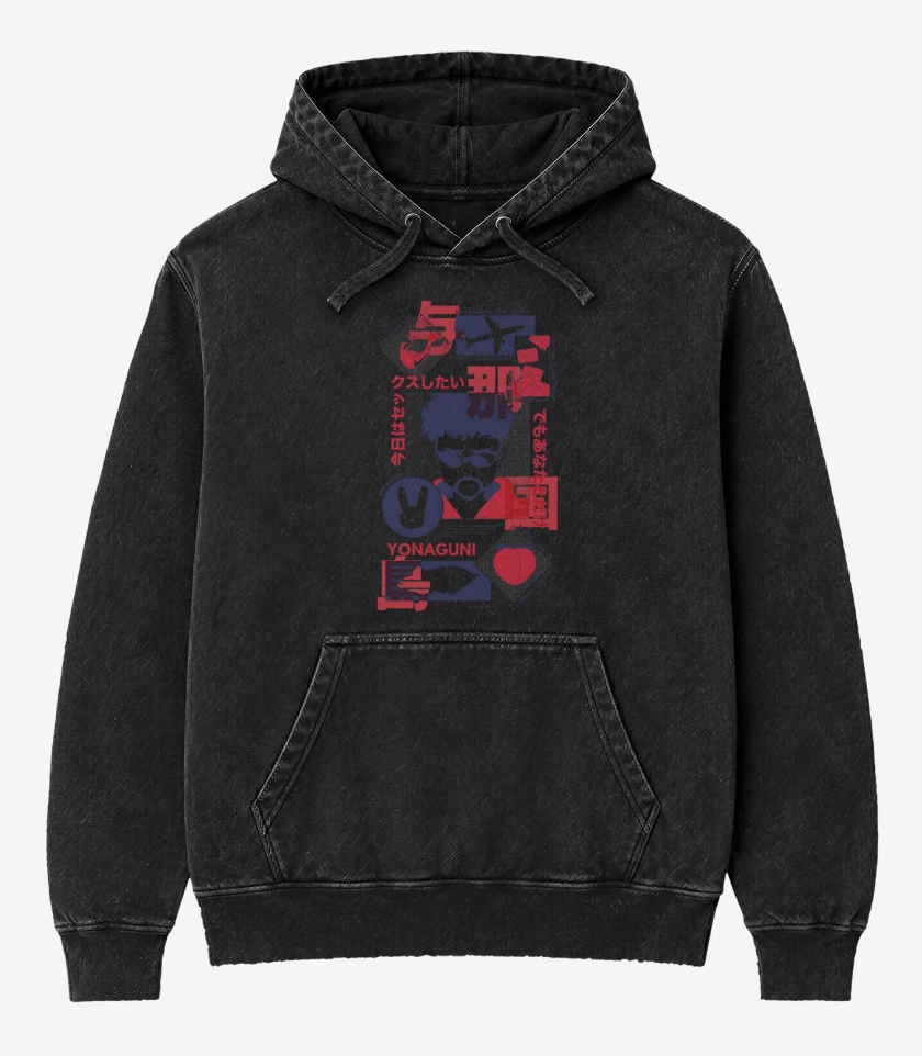 Poleron Canguro Acid Wash Negro de Yonaguni 