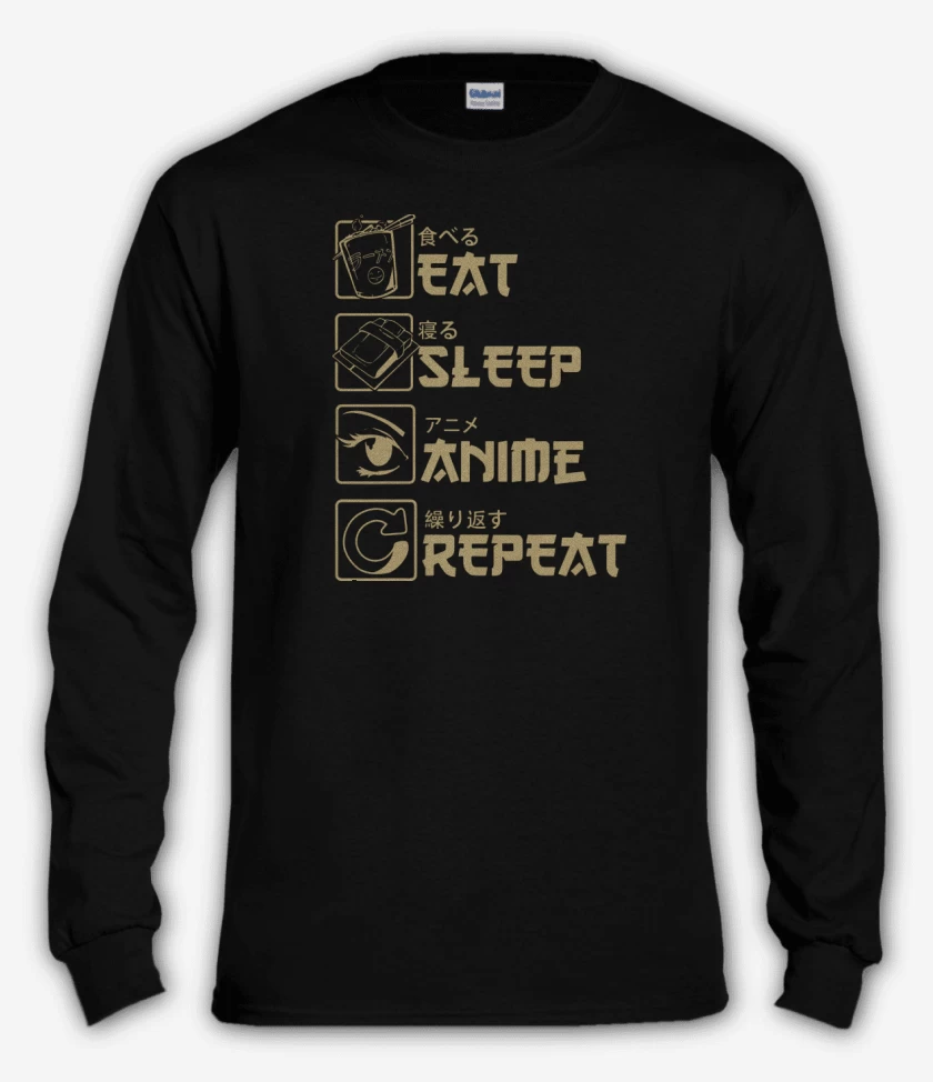 Polera manga larga Negro de Eat Sleep Anime Repeat