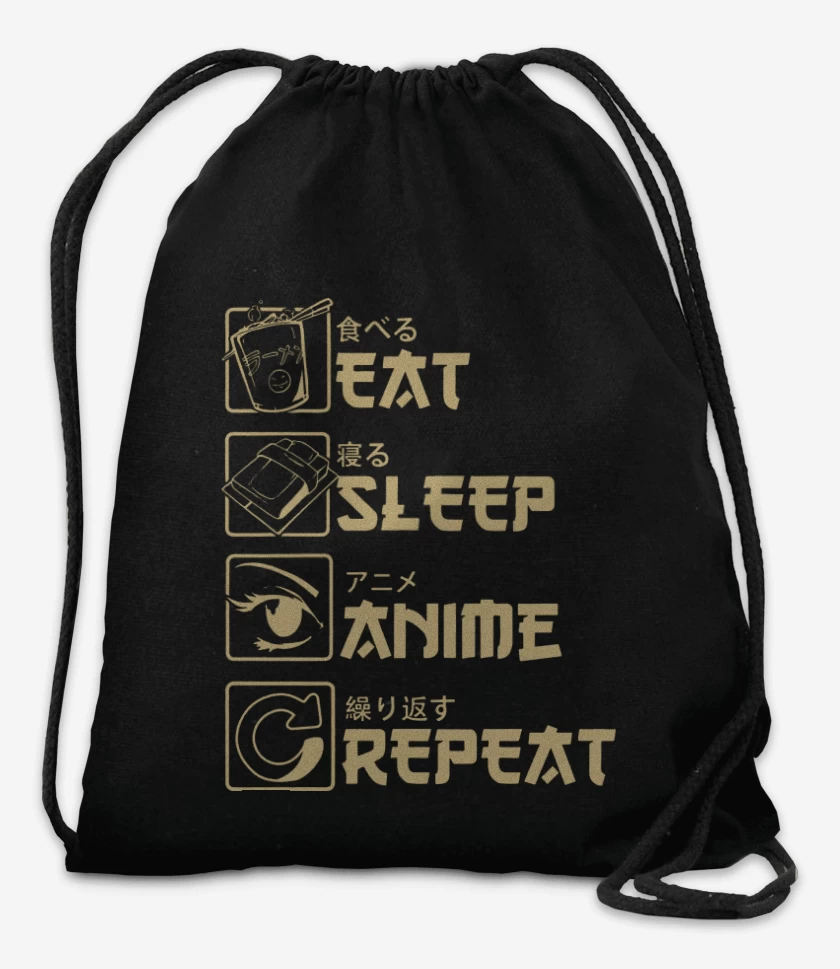 Mochila Negro de Eat Sleep Anime Repeat