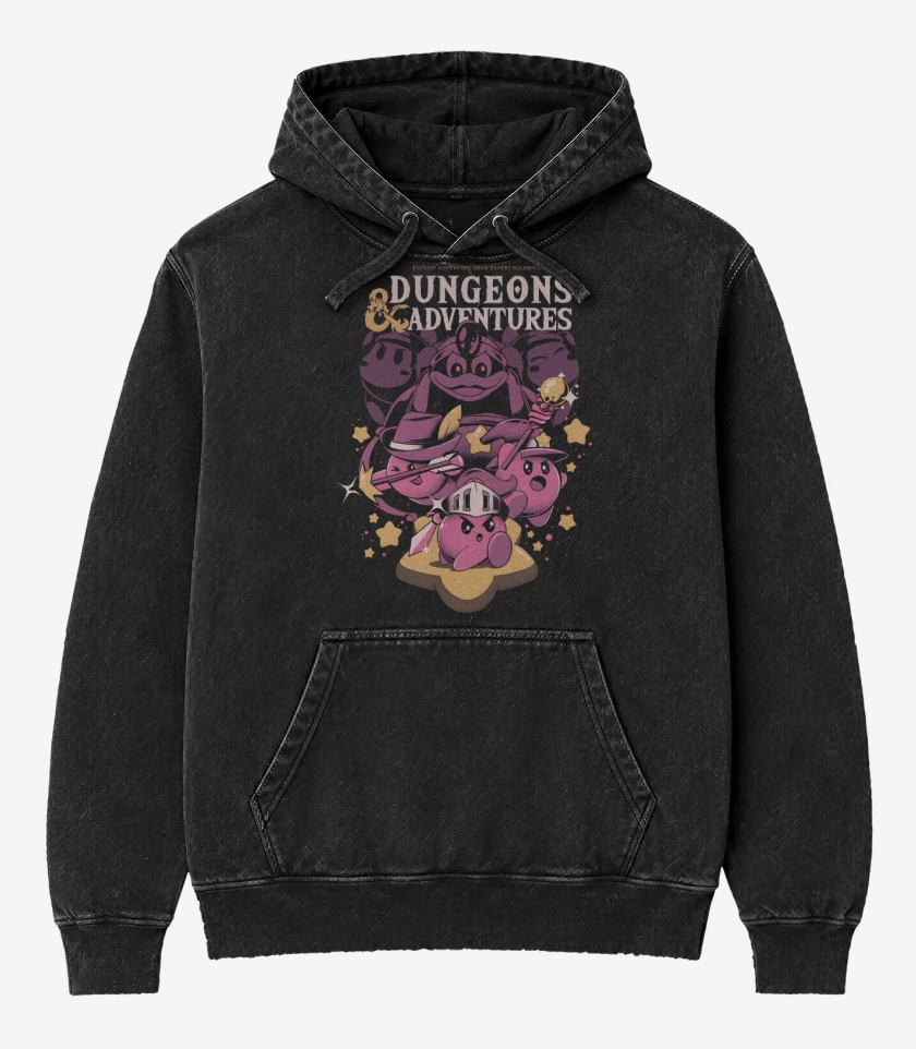 Poleron Canguro Acid Wash Negro de Dungeons & Adventures