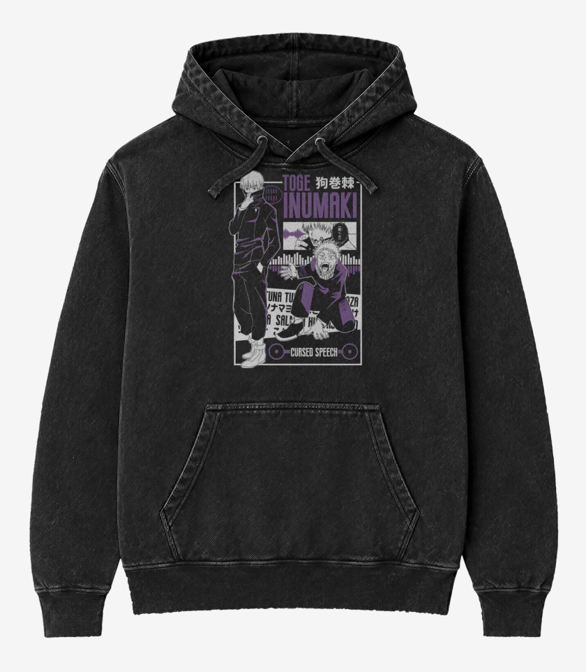 Poleron Canguro Acid Wash Negro de Toge Inumaki 