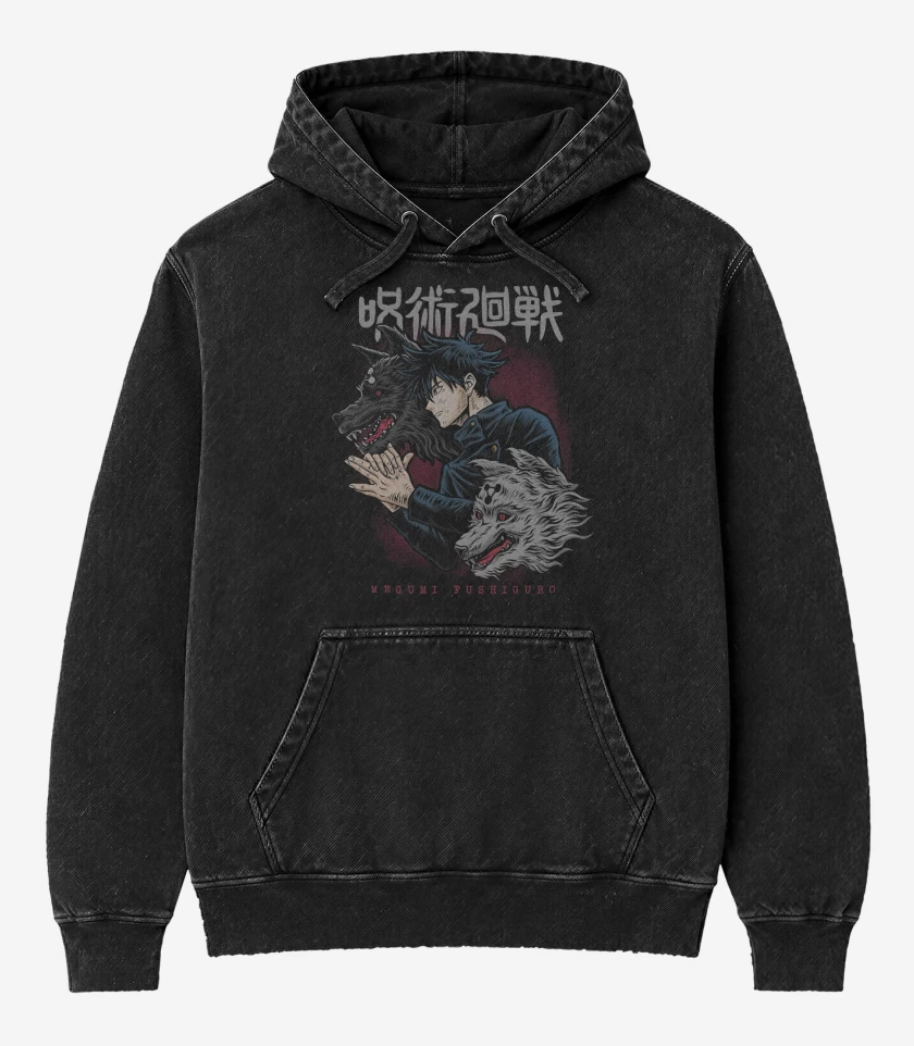 Poleron Canguro Acid Wash Negro de Megumi Fushiguro 