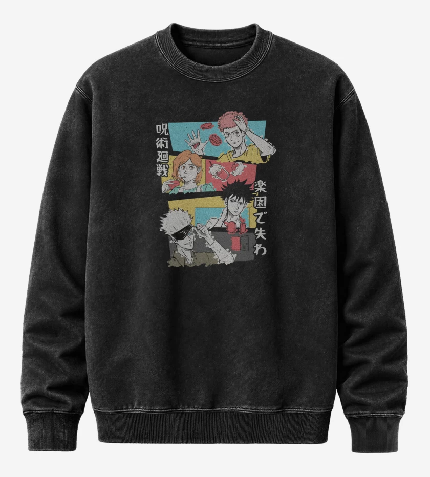 Poleron Polo Acid Wash Negro de Jujutsu Kaisen Ending