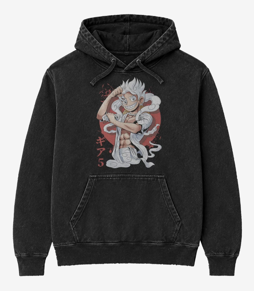 Poleron Canguro Acid Wash Negro de Luffy G5