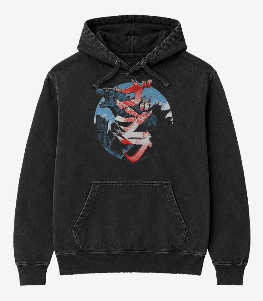 Poleron Canguro Acid Wash Negro de Gojira