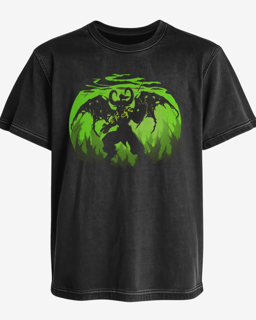 Polera desgastada Negro de Illidan demonio