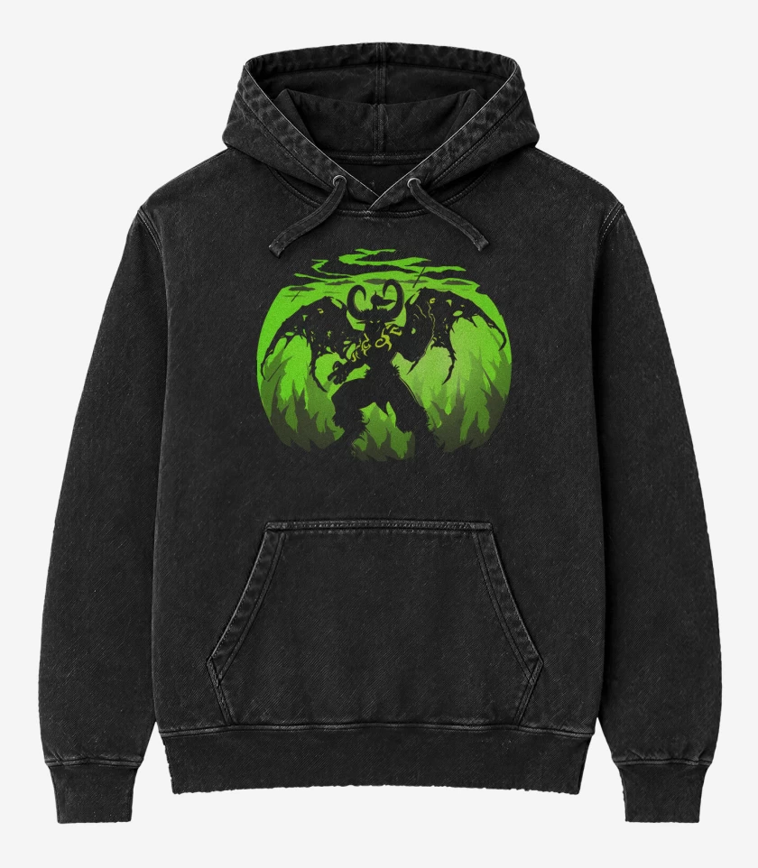 Poleron Canguro Acid Wash Negro de Illidan demonio