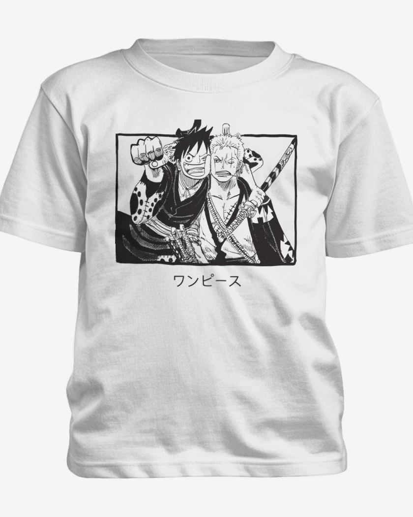 Polera de niño Blanco de Luffy x Zoro