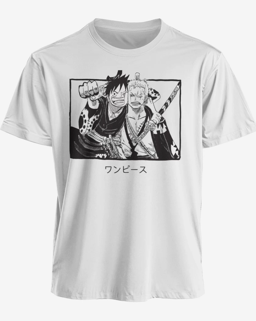 Polera premium Blanco de Luffy x Zoro