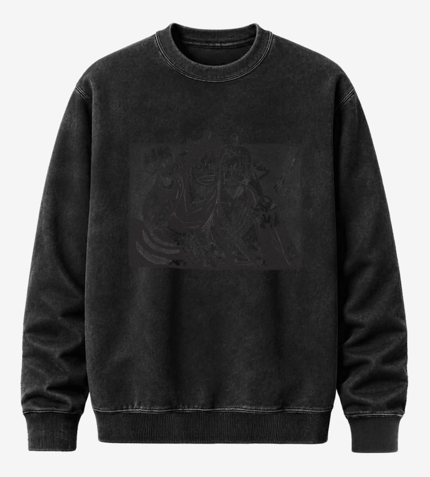 Poleron Polo Acid Wash Negro de Luffy x Zoro