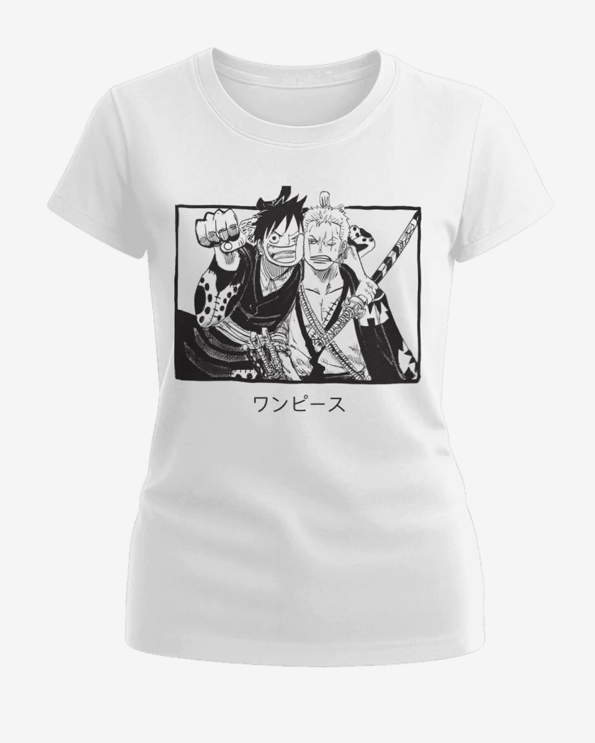 Polera de Mujer Blanco de Luffy x Zoro