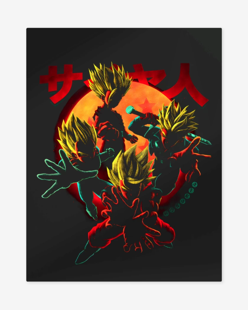 Print metalico Negro de Saiyas clasicos