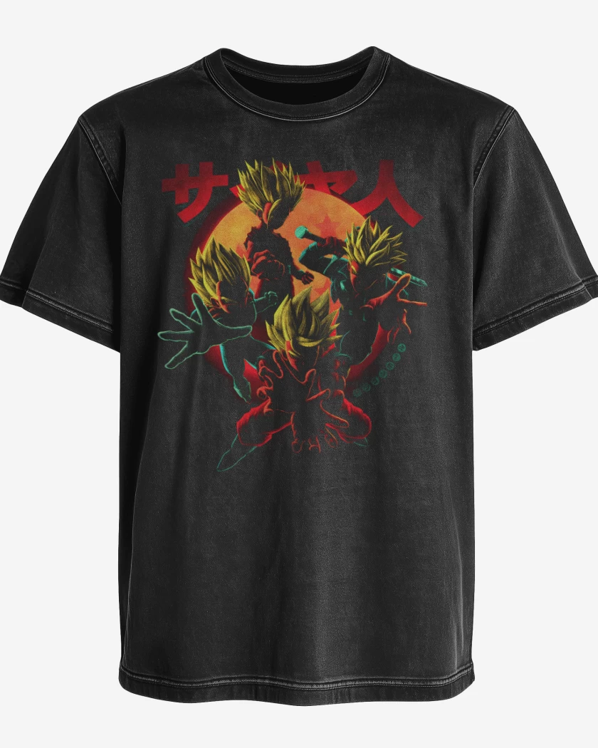 Polera desgastada Negro de Saiyas clasicos