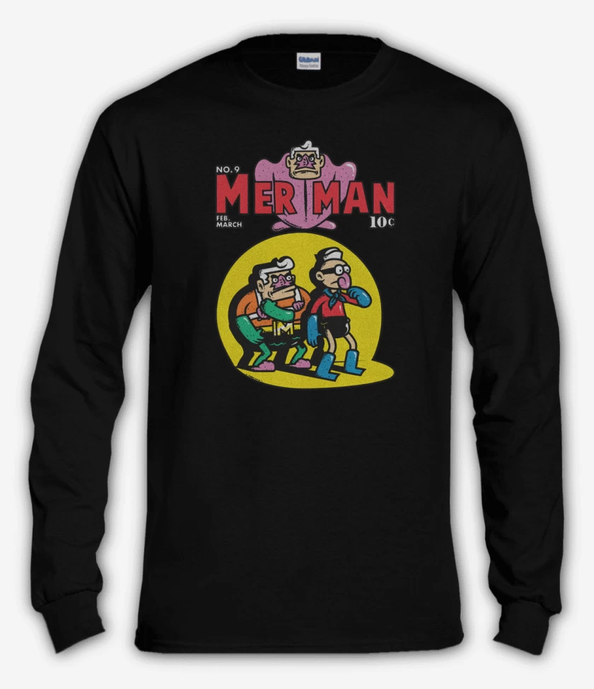 Polera manga larga Negro de Sirenoman y Chico Percebe