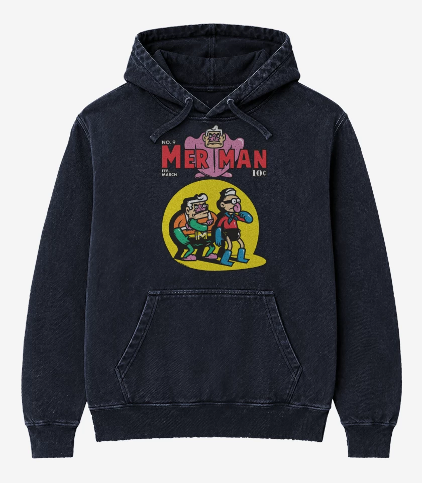 Poleron Canguro Acid Wash Azul Marino de Sirenoman y Chico Percebe