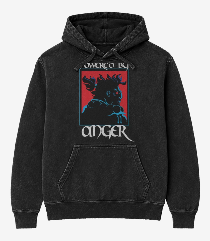 Poleron Canguro Acid Wash Negro de Powered by anger