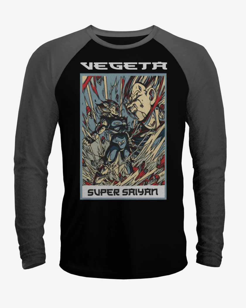 Polera Raglan Negro / Negro Heather de Vegeta Super Saiyan