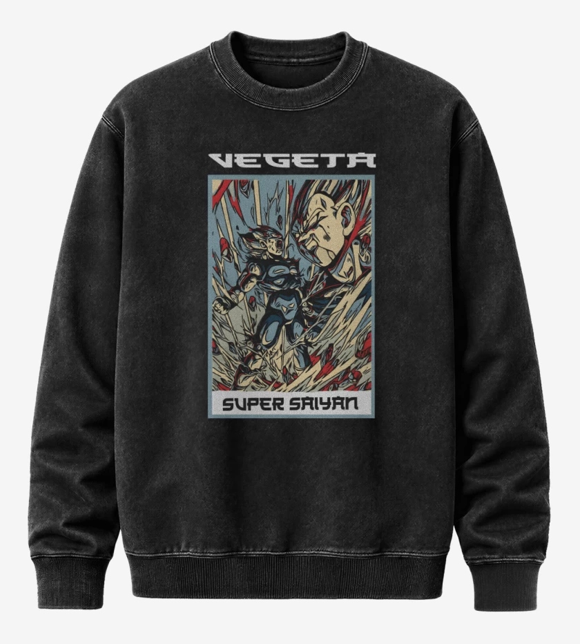 Poleron Polo Acid Wash Negro de Vegeta Super Saiyan