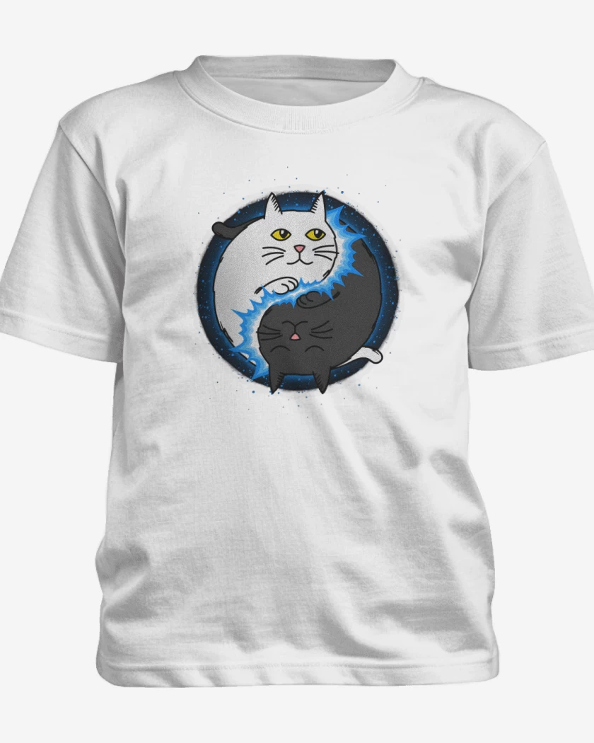 Polera de niño Blanco de Yin Yang cat