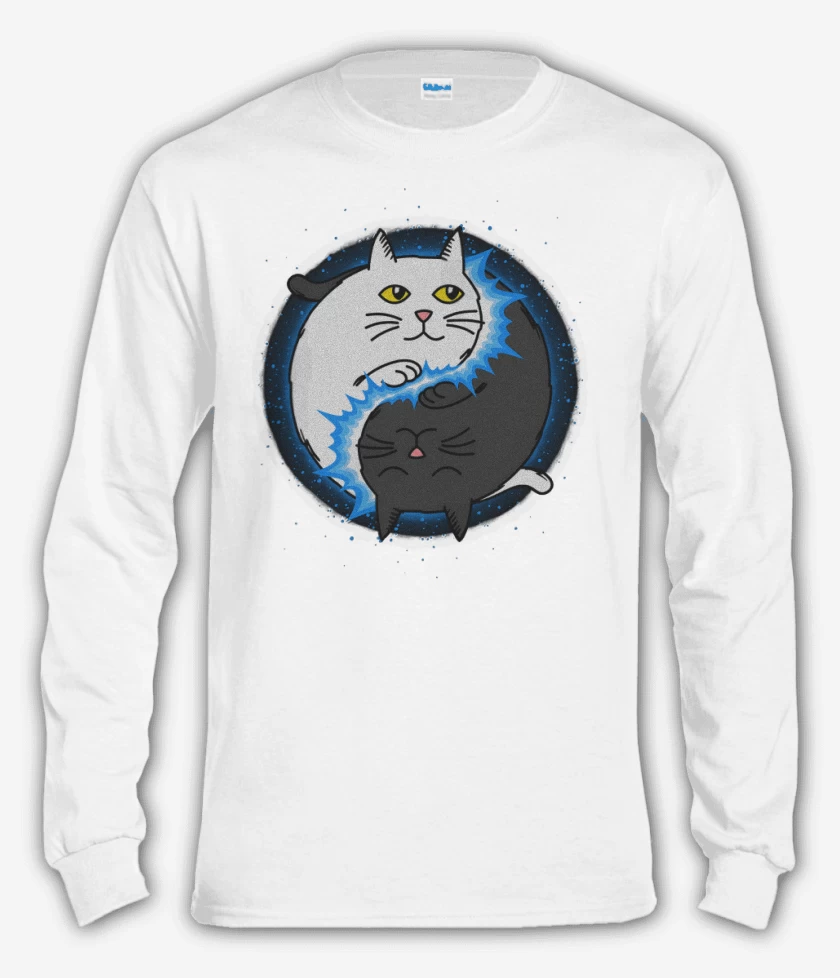Polera manga larga Blanco de Yin Yang cat