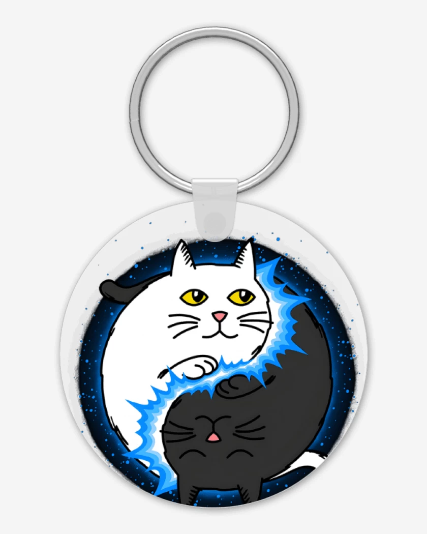 Llavero Blanco de Yin Yang cat
