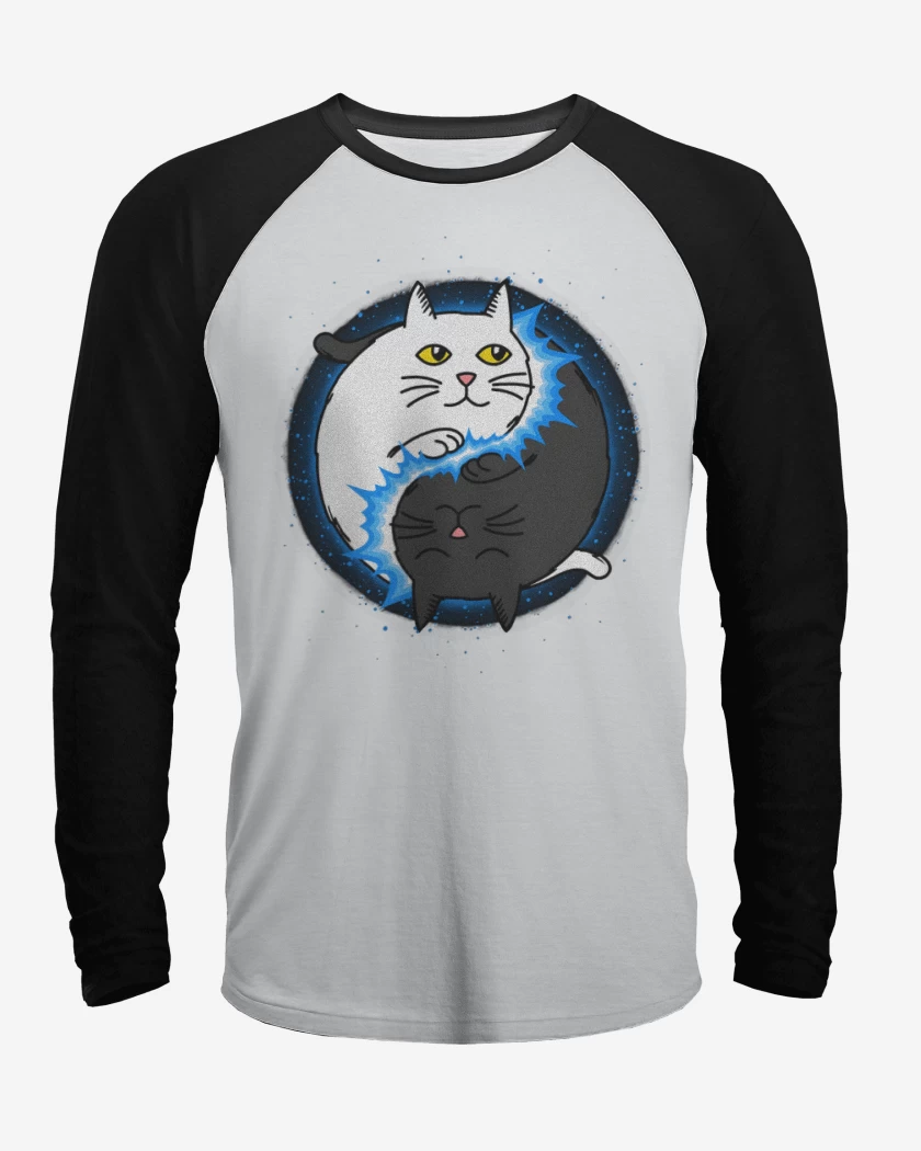 Polera Raglan Blanco / Negro de Yin Yang cat
