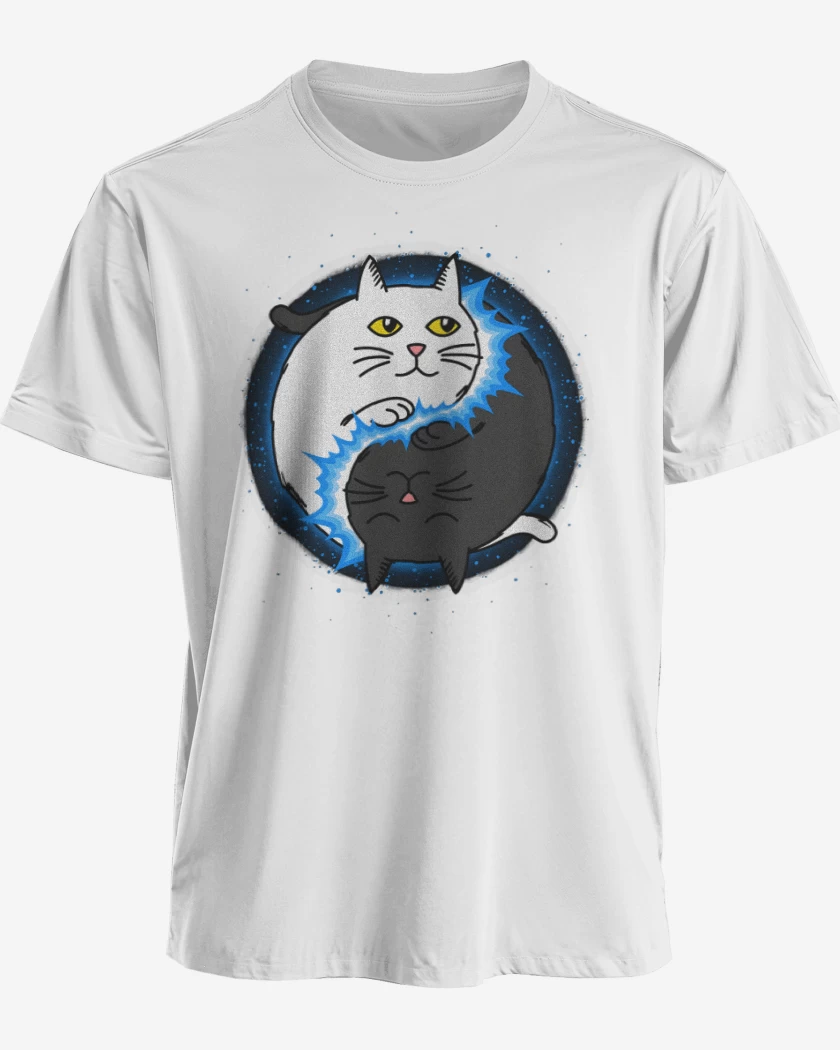 Polera premium Blanco de Yin Yang cat
