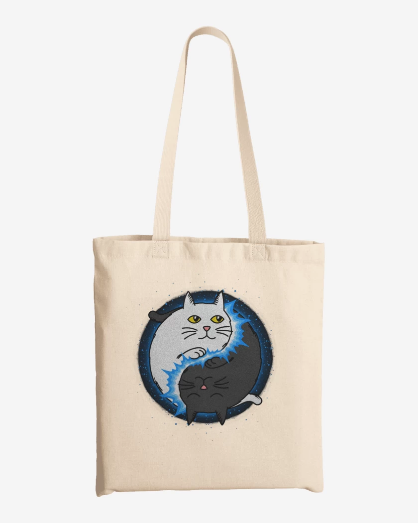 Totebag Blanco de Yin Yang cat