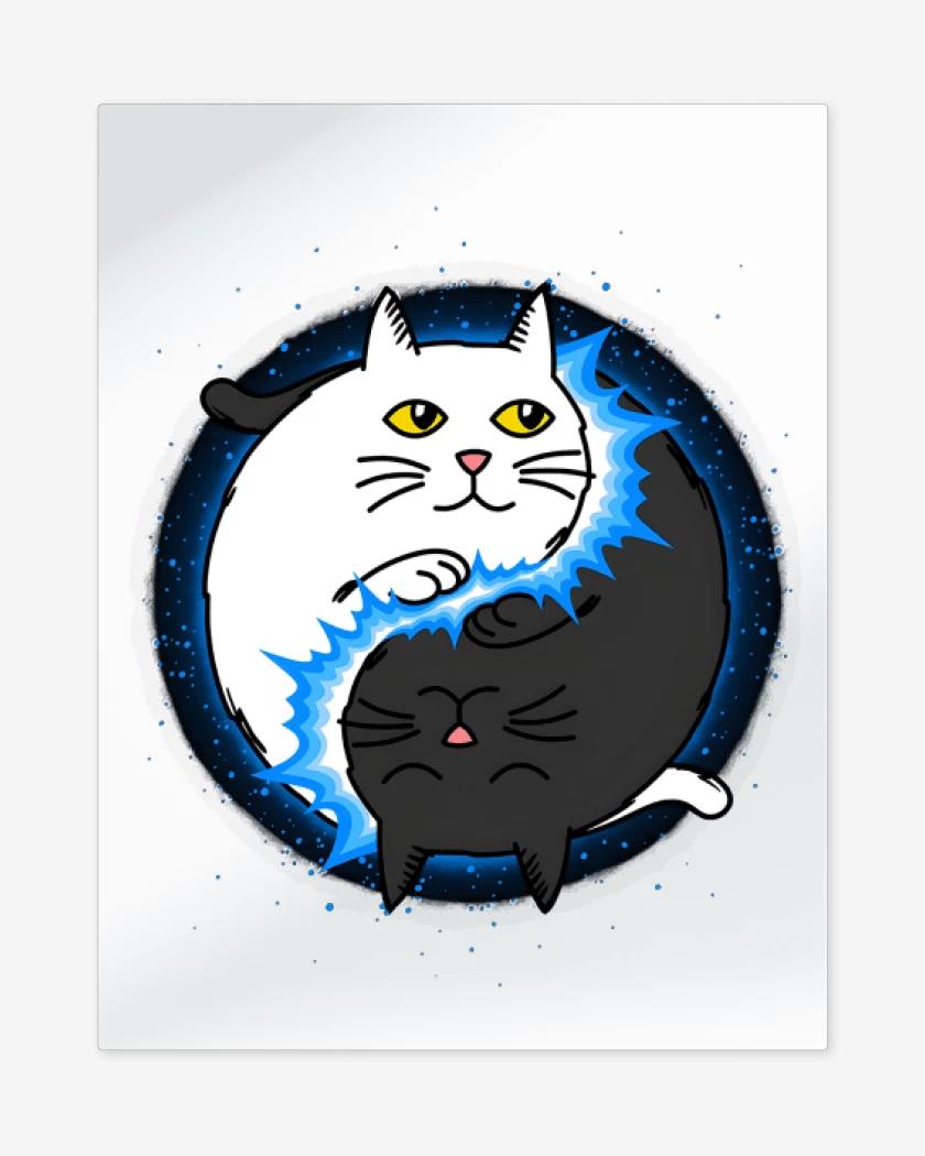 Print metalico Blanco de Yin Yang cat