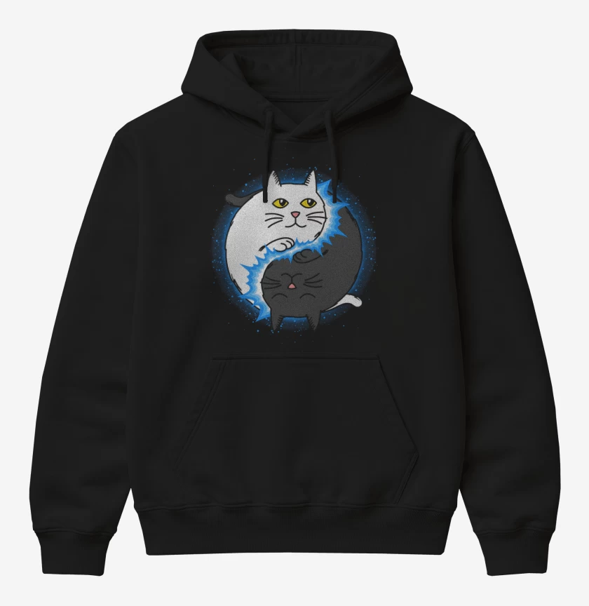 Poleron Canguro básico Negro de Yin Yang cat