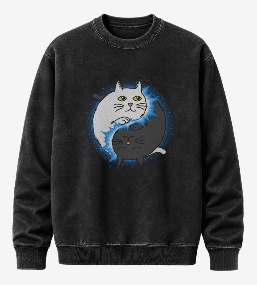 Poleron Polo Acid Wash Negro de Yin Yang cat