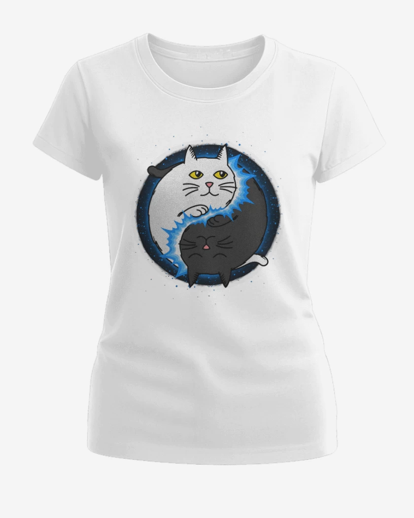 Polera de Mujer Blanco de Yin Yang cat