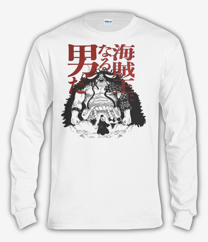 Polera manga larga Blanco de Kaido vs Luffy