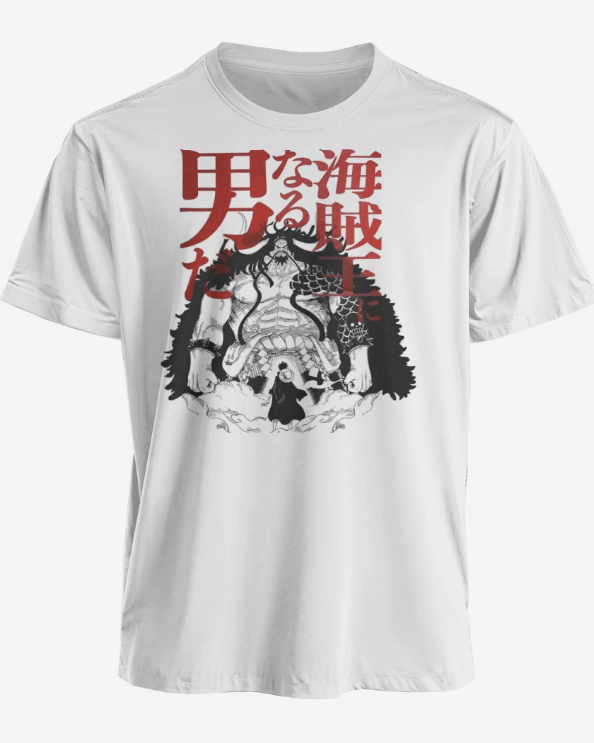 Polera premium Blanco de Kaido vs Luffy