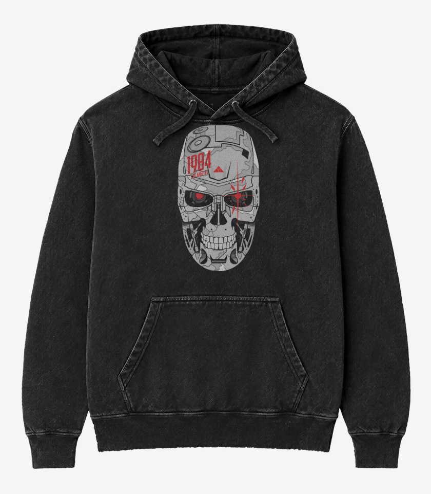 Poleron Canguro Acid Wash Negro de Amenaza del 84