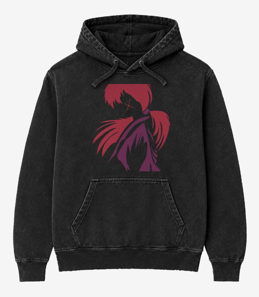 Poleron Canguro Acid Wash Negro de Samurai X