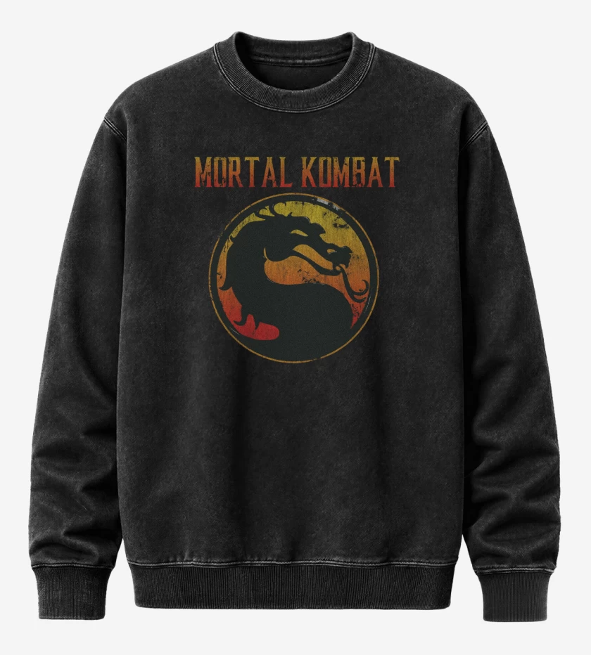 Poleron Polo Acid Wash Negro de Mortal Kombat logo