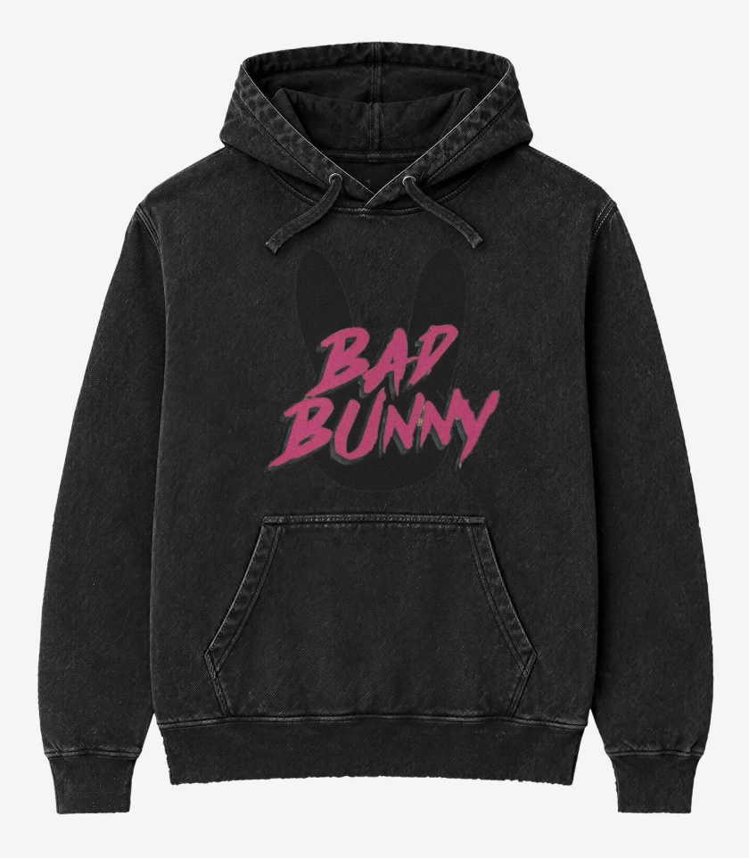 Poleron Canguro Acid Wash Negro de Bad Bunny
