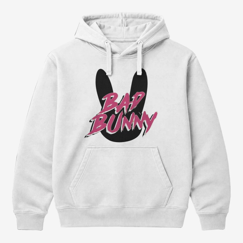 Polerón Canguro Blanco de Bad Bunny