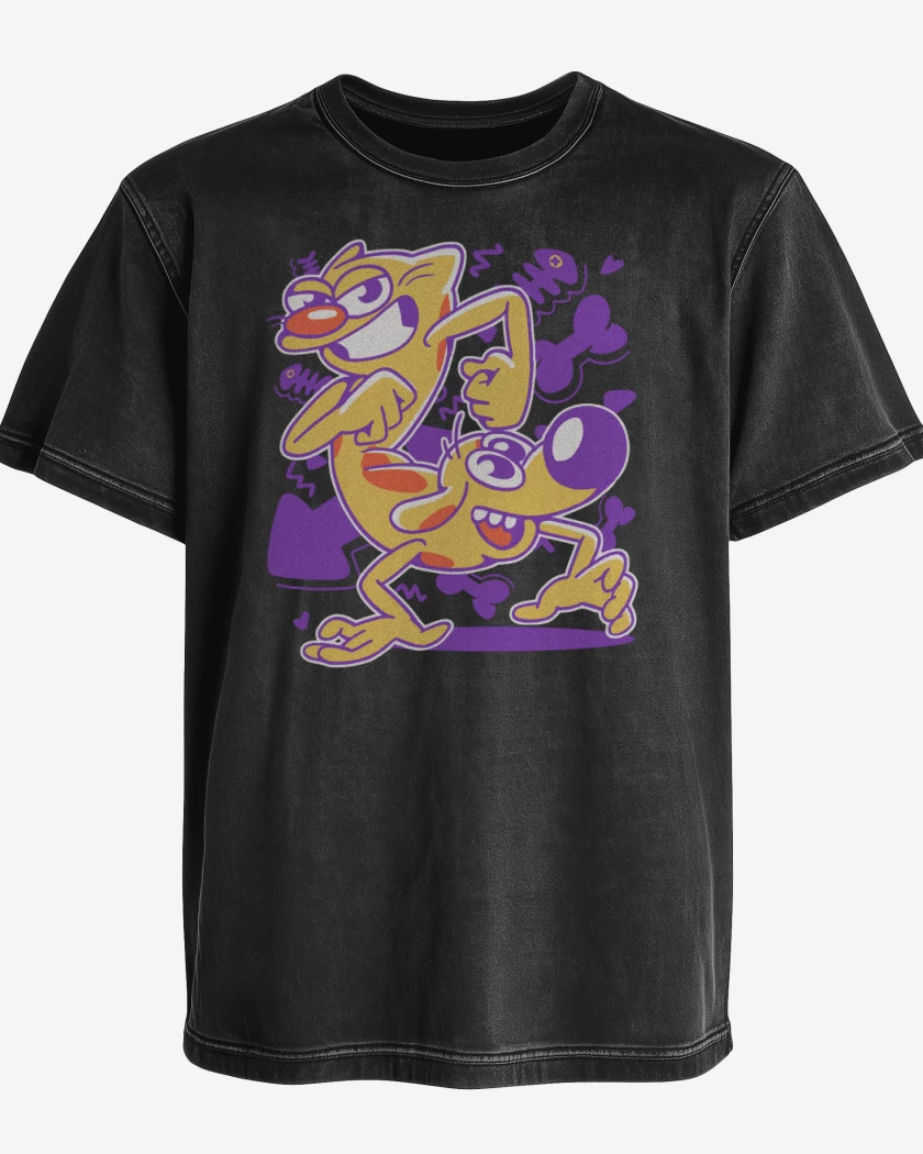Polera desgastada Negro de Cat Dog 