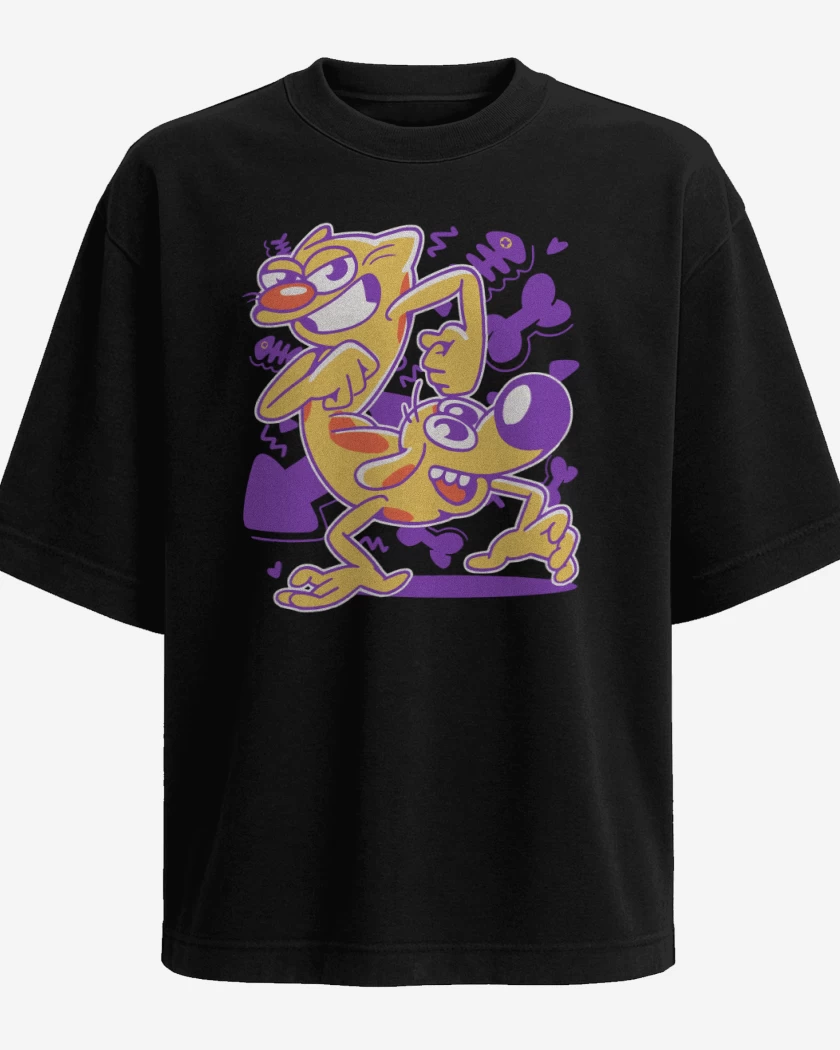 Polera Oversize Negro de Cat Dog 