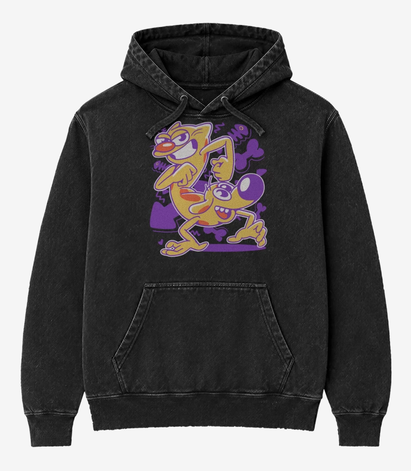 Poleron Canguro Acid Wash Negro de Cat Dog 