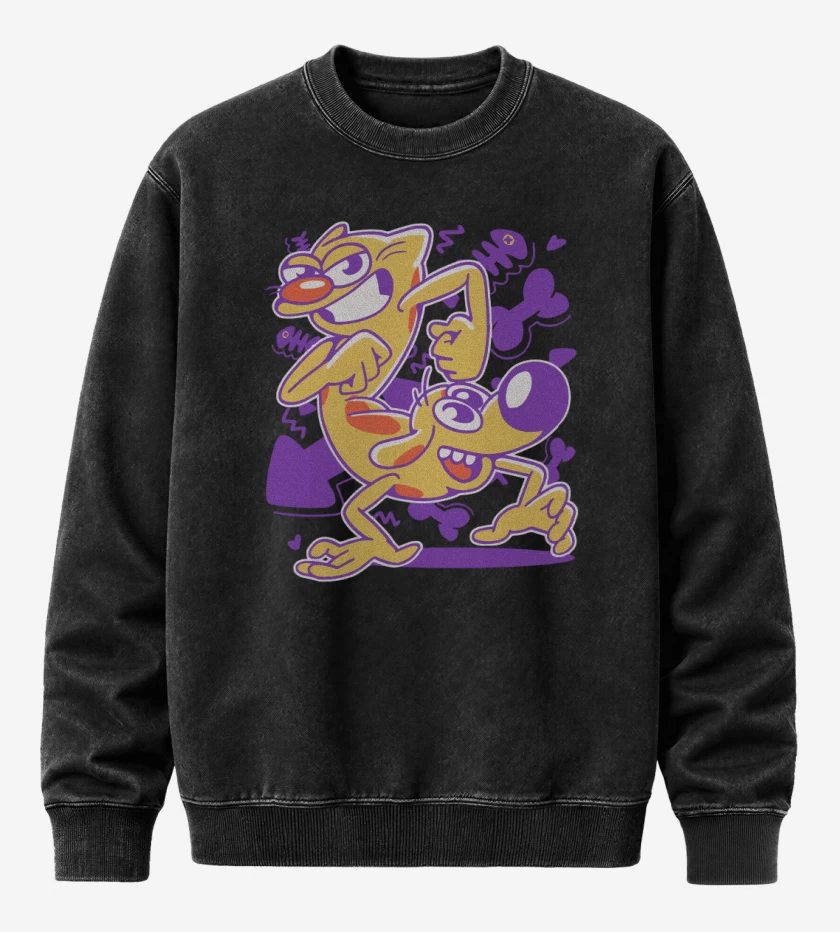 Poleron Polo Acid Wash Negro de Cat Dog 