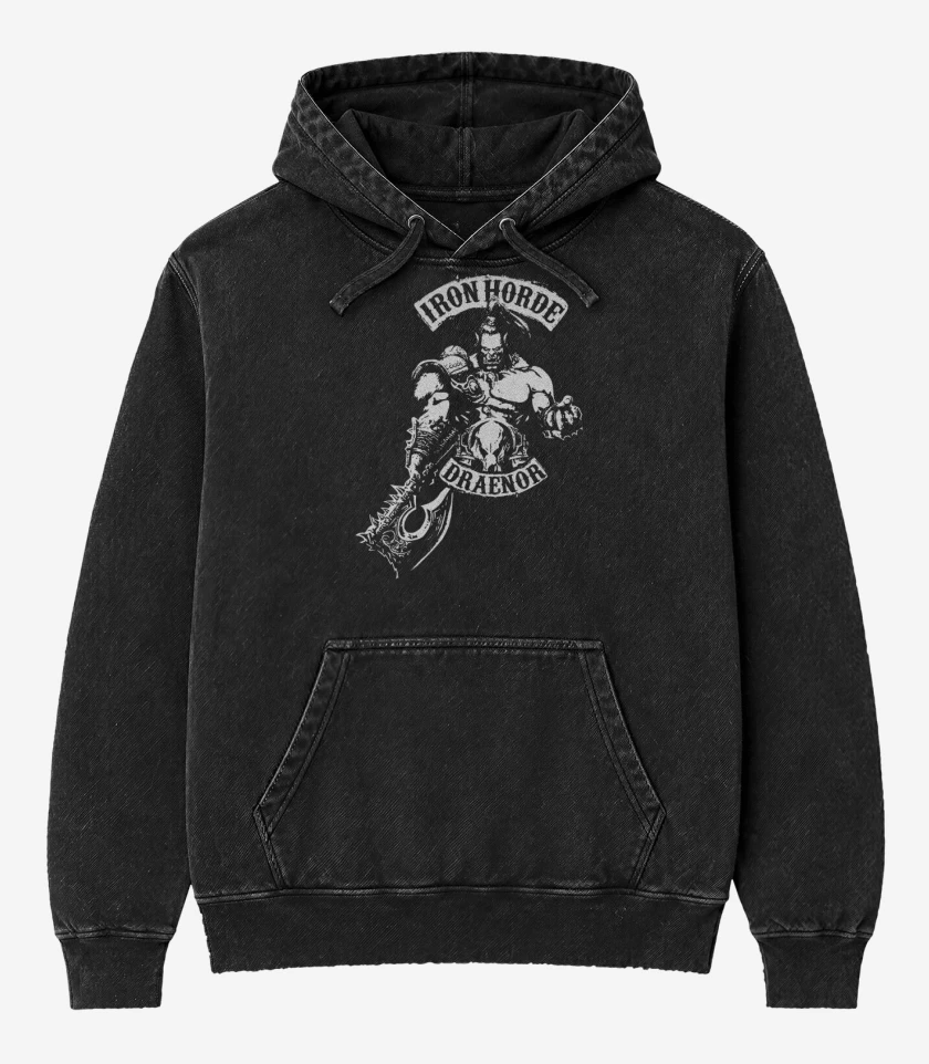 Poleron Canguro Acid Wash Negro de Horda de hierro